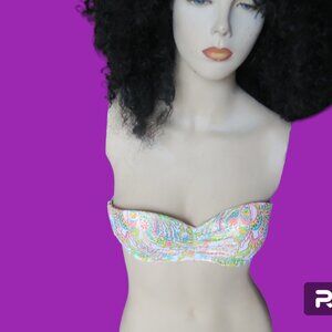 Victoria's Secret strapless slight push-bra bikini top in white, turquoise blue